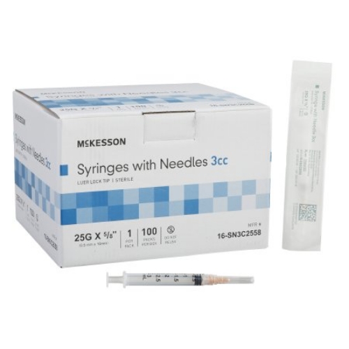 Picture of Hypodermic Needle with 3mL syringe, Dynarex™, 25 G x 5/8"