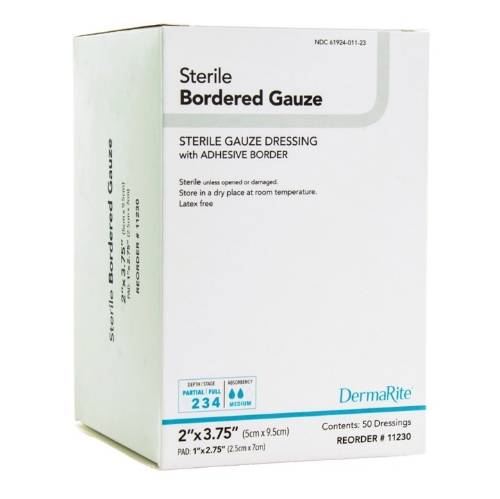 Bordered Gauze - Sterile - 2 x 3.75 Inches - BOR-11230 - 50 Box - Packaging
