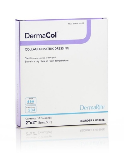 Collagen Matrix - DermaCol - DermaRite - PRO-00302E - 2 x 2 - 10-Bx - Packaging