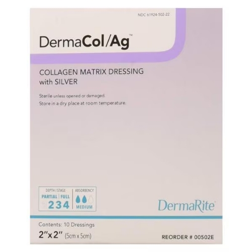 Collagen Matrix With Silver - PRO-00502E - DermaCol Ag - DermaRite - 2 x 2 - Packaging